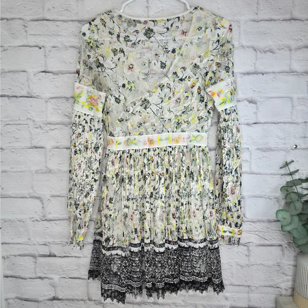 Free People Soli Plunge Long Sleeve Floral Lace Embroidered Mini Dress XS S - Image 9