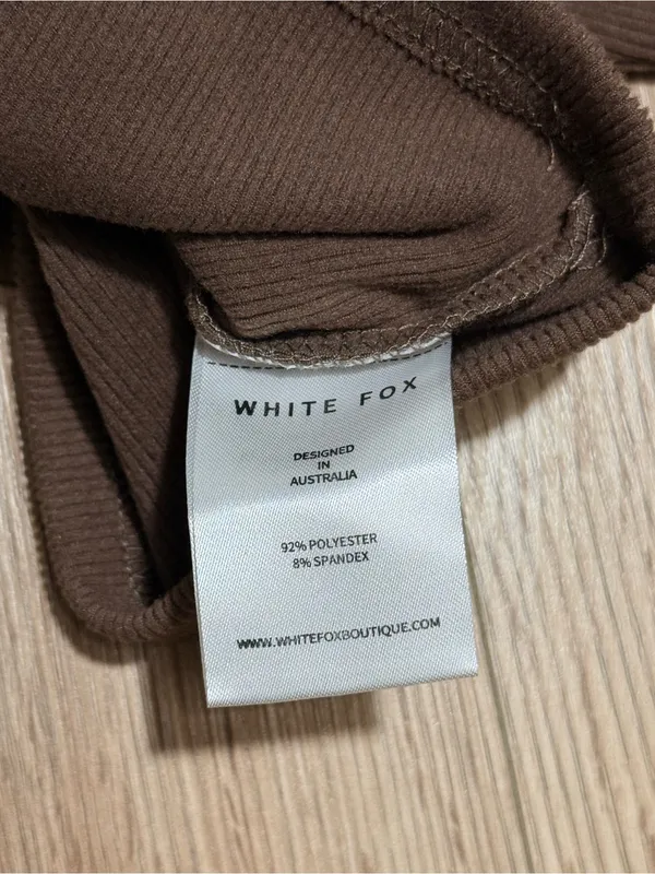 White Fox One Shoulder Long Sleeve Ribbed Crop Top Mocha Brown Womens XS - Image 6