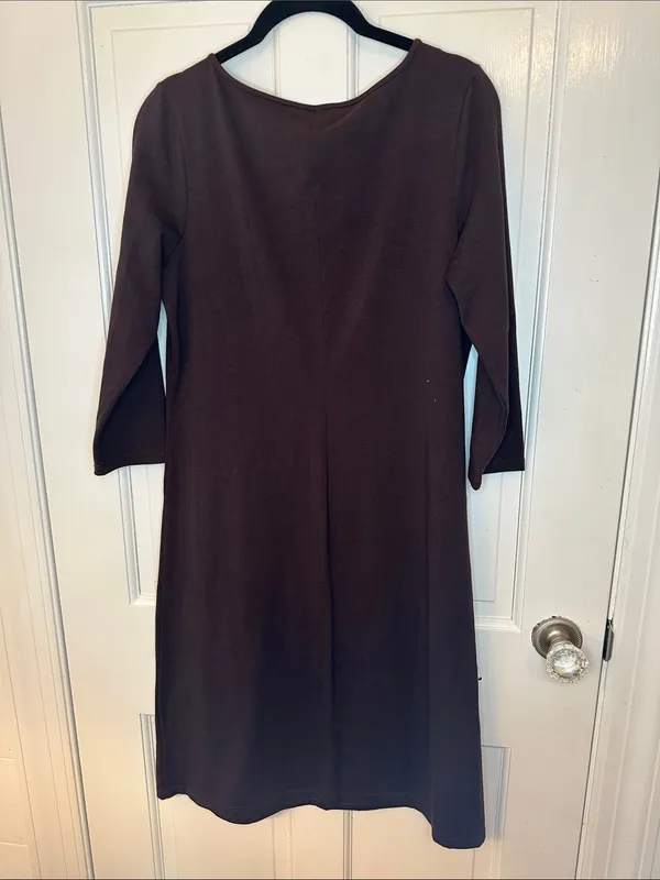 Lands' End Chocolate Brown 3/4 Sleeve Shift‎ Dress size S EUC - Image 3