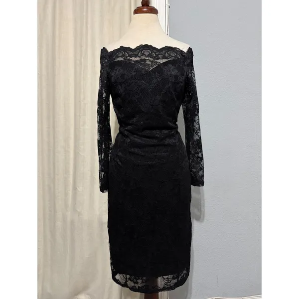 New MIUSOL Black Lace Off Shoulder Long Sleeve Bodycon Cocktail Goth‎ Dress M - Image 3