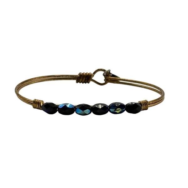 Luca + Danni Bangle Bracelet Gold Black‎ Blue Crystal Beaded Stackable L+S USA - Image 2