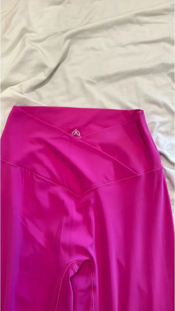 Hot Pink Crossover Flare Leggings Size M - Image 2