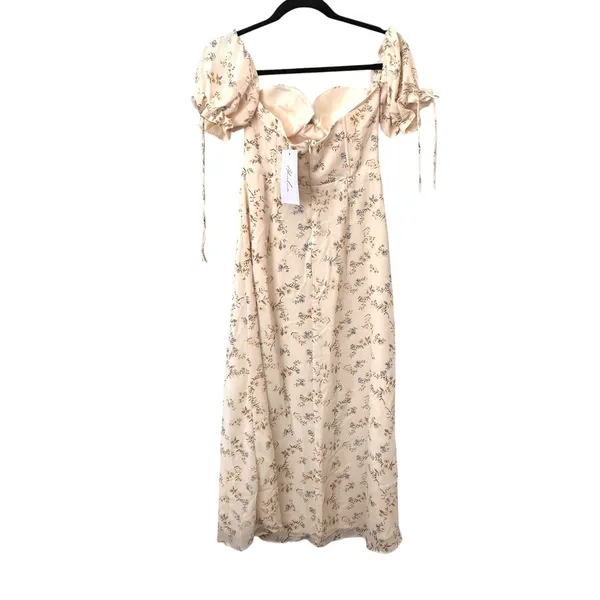 ADEIRLINA Bardot Floral Midi Dress Yellow NWT XS‎ - Image 3
