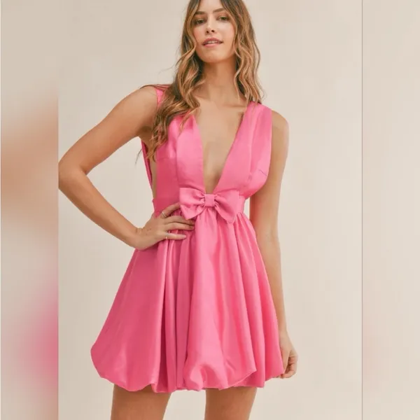 Mable Hot Pink Deep V-Neck‎ Sleeveless Backless Cocktail Mini Dress S $150 - Image 5