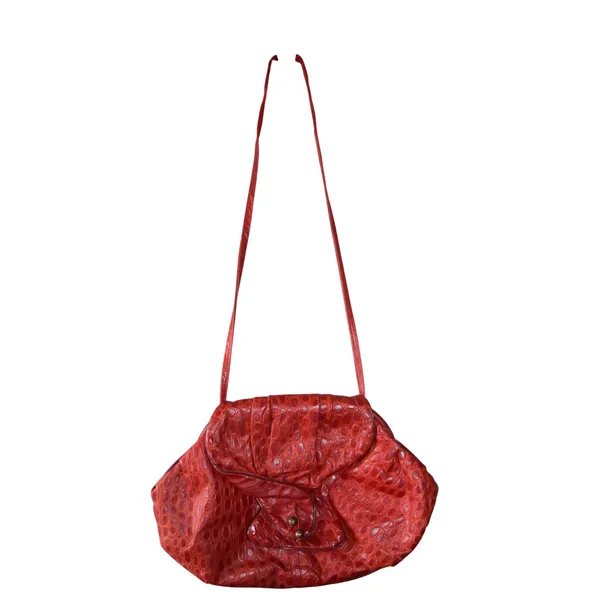 Vintage Shoulder Bag Women OS Red Good Faux Crocodile Embossed Slouch Hobo Retro - Image 3