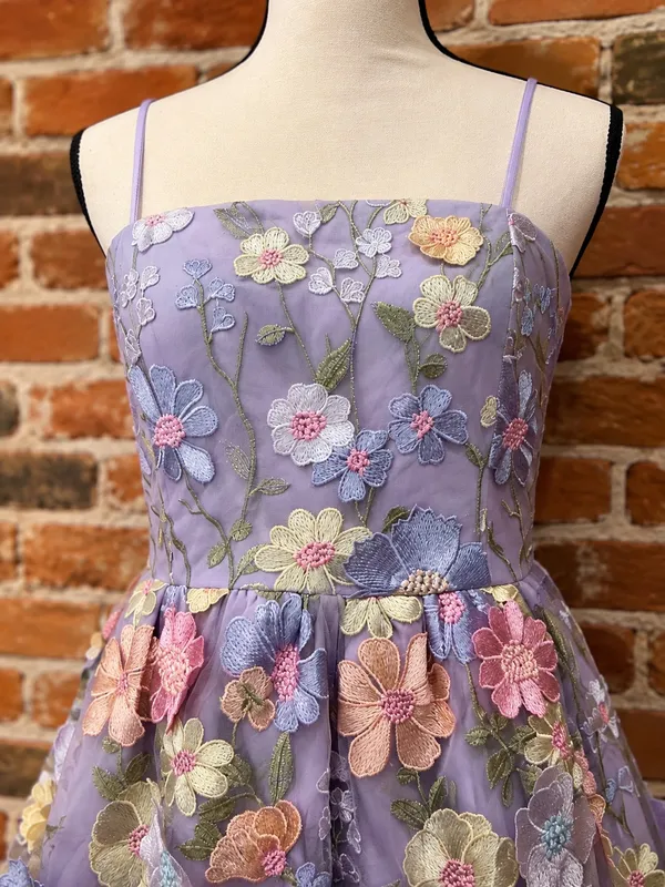 Boutique Lavender Floral Embroidered Mini Dress 3D Flower Detail - Image 4