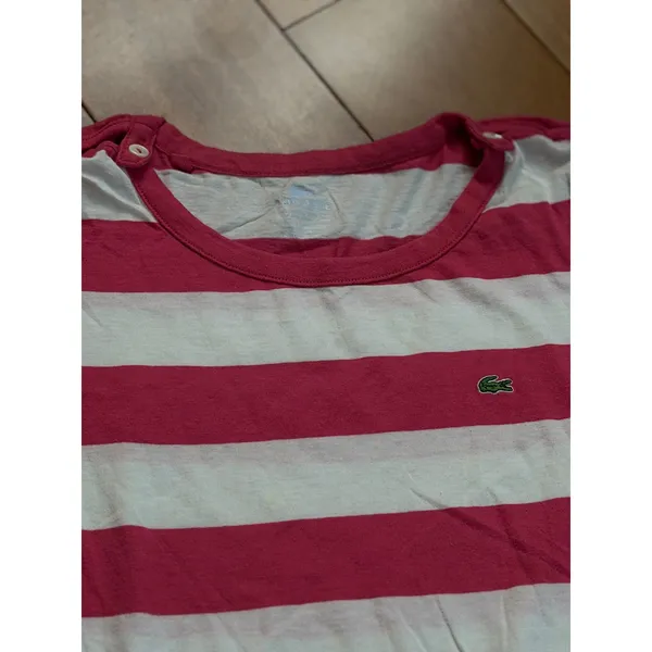 Lacoste Womens Pink White Stripe‎ Long Sleeve Crew Neck Shirt Top Size 40 - Image 2
