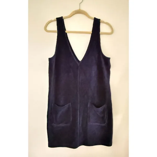 Marine Layer Leighton Navy Blue Corduroy V Neck Shift Pinafore Dress Pocket Sz M - Image 2