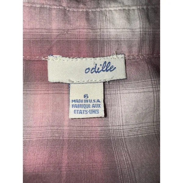 Anthropologie Odille Mauve Plaid Ruffle Button Down Tunic Roll Tab Sleeve Size 6 - Image 5