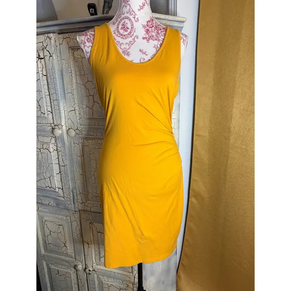 Athleta Womens Yellow Ruched Sleeveless Sheath Dress Medium Cotton‎ Modal Blend - Image 2