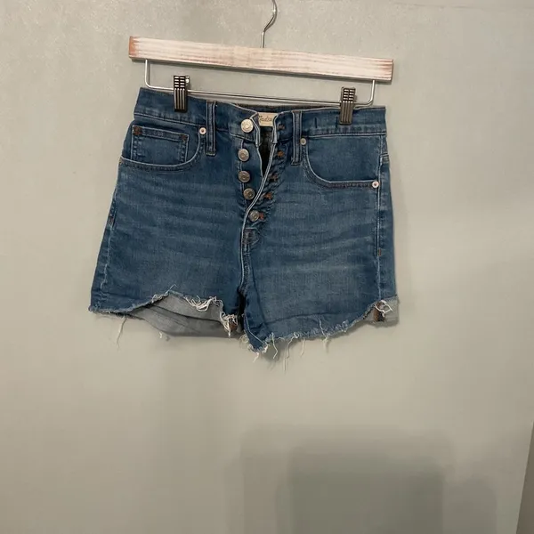 Madewell Womens Denim Shorts High Rise Button Fly Raw Hem Blue Size 25 - Image 3