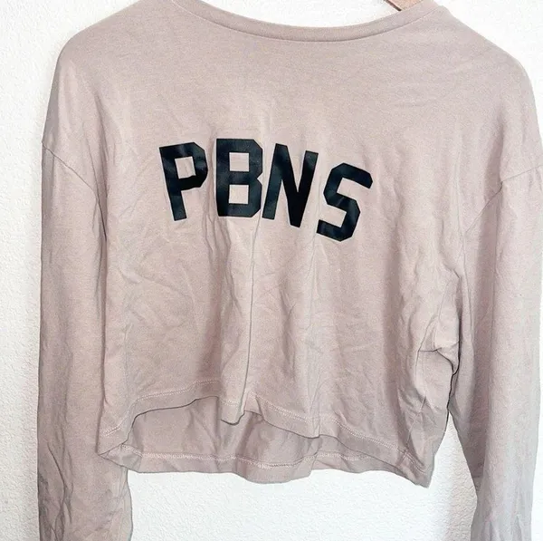 Alphalete Tan PBNS Long Sleeve Cotton Blend Lifestyle Fit Active Crop Tops - Image 2
