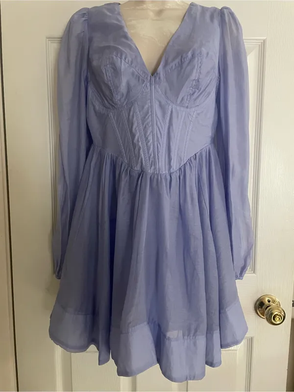 Gianni Bini Light Lavender Long-Sleeve Fit-and-Flare Dress Size Small - Image 3