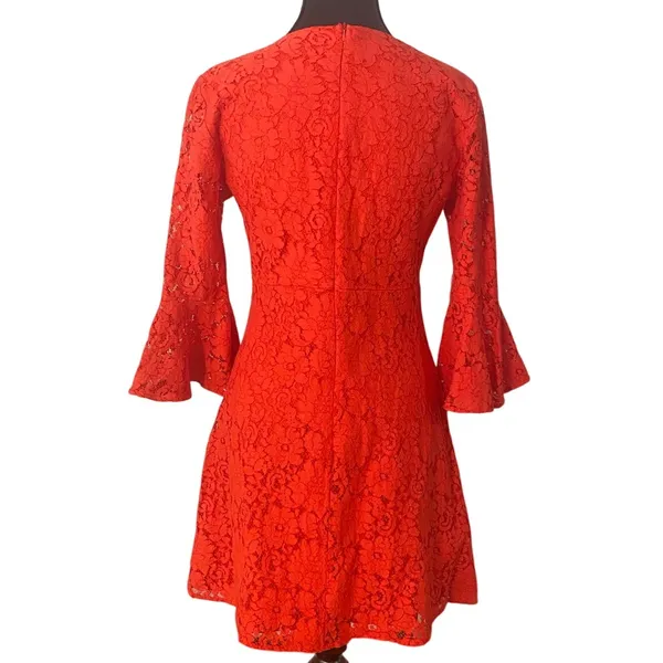 Lulus Favorite Flair Red Lace Bell Sleeve Dress Fit Flare Small Date Night Guest - Image 2