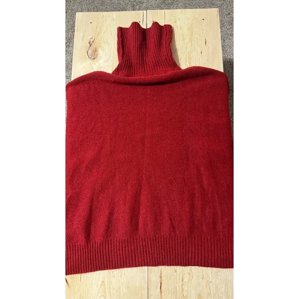 LOFT Womens Red Diamond Cable Knit Turtleneck‎ Poncho Sweater Size M/L - Image 4