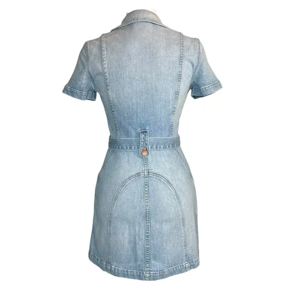 Alice + Olivia Jeans Blue Denim‎ Mini Dress Size 2 Zipper Front Pockets Belted - Image 7