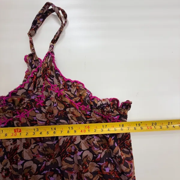 Natural Life Womens XS/S Floral Tiered Midi Dress Pink Embroidered Pockets Brown - Image 6