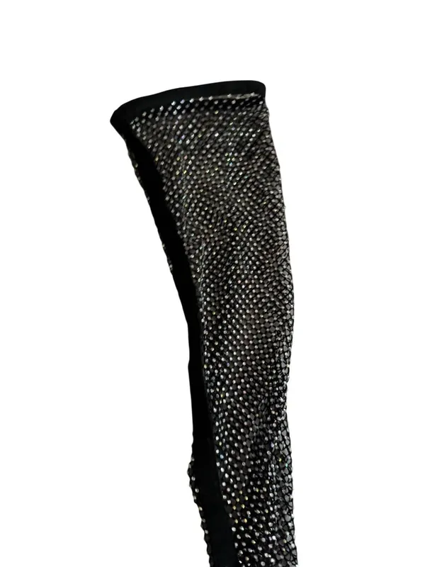 BLACK Mesh Rhinestone Pull On Boots Size JPN 24.5 / US 8.5 - Image 2