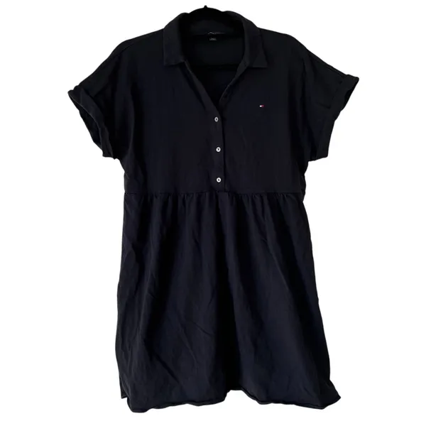 Tommy Hilfiger Navy Blue Polo Dress Large Cotton Babydoll Short Sleeve - Image 2