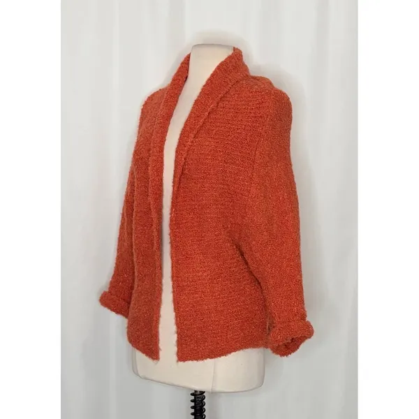 SUNDANCE Laurel Breeze Cardigan Sweater Solid Orange Boucle Knit Wool Small - Image 5