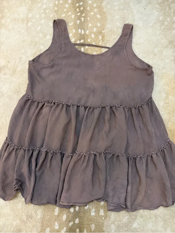 Wave Zone 2X/3X Brown Mineral Wash Tiered Ruffle Dress Boho Lagenlook - Image 5