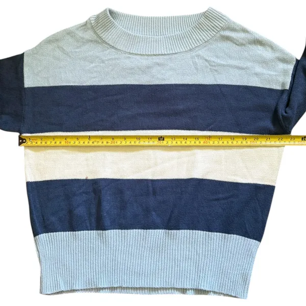 Lucky Brand Blue Striped Knit Cotton Blend Sweater Size Small - Image 4