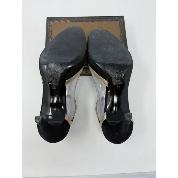 Pierre Hardy Black Suede Gold Leather Ankle Strap Pumps Made in Italy Size 7.5 - Image 6