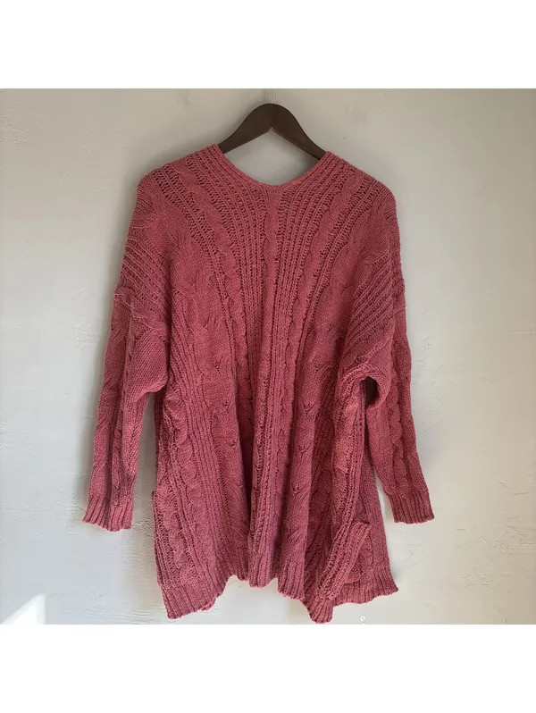 Love Tree Womens Small Mauve Pink Chunky Cable Knit Open Front Cardigan NWT - Image 3