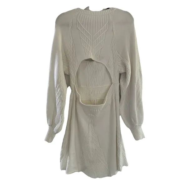 Free People Emmaline Sweater Dress Ivory Cable Knit Open Back NWT L - Image 4