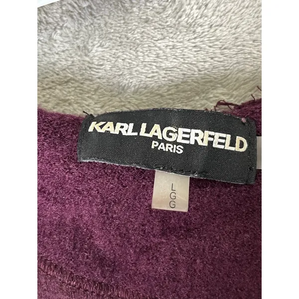 Karl Lagerfeld Burgundy Wool Blend Fringe Coat Boho Artisan Statement Large - Image 5