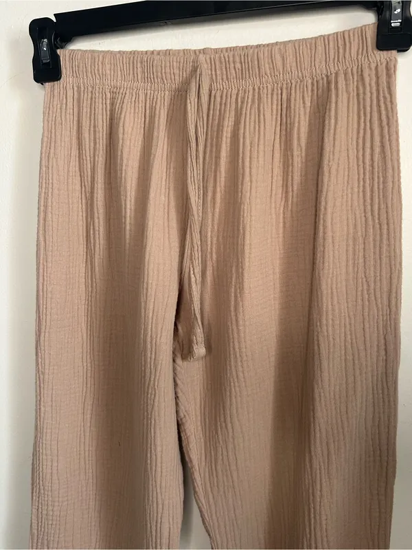 Børn Cotton Gauze Wide-Leg Lounge Pants – Tan / Beige – Size Small - Image 4