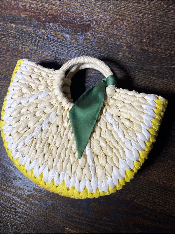 A New Day Straw Woven Lemon Tote Handbag - Image 3