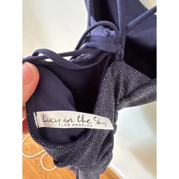 Lucy in the Sky Navy Sparkle Ruched Mini Dress Spaghetti‎ Straps - Image 3