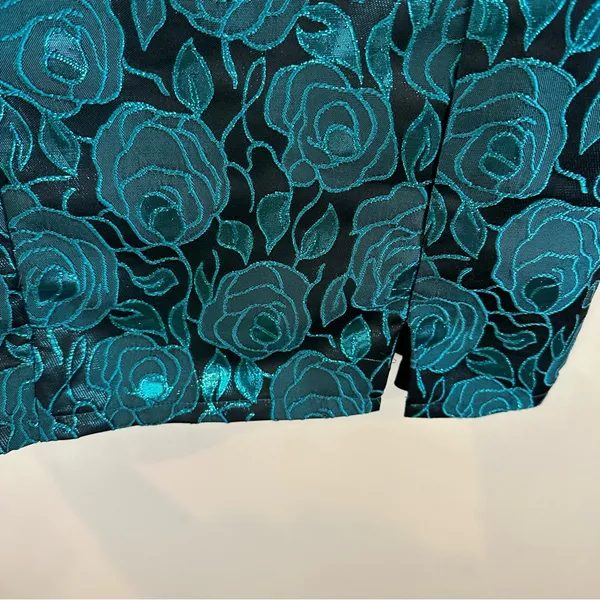 Lulu's Beyond Amazing Dark Teal Blue Floral Jacquard Puff Sleeve Dress Small - Image 5