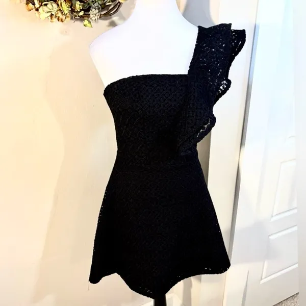 SHILLA The Label One Shoulder Ruffle Lace Mini Dress Black Fit Flare XS💛 - Image 3