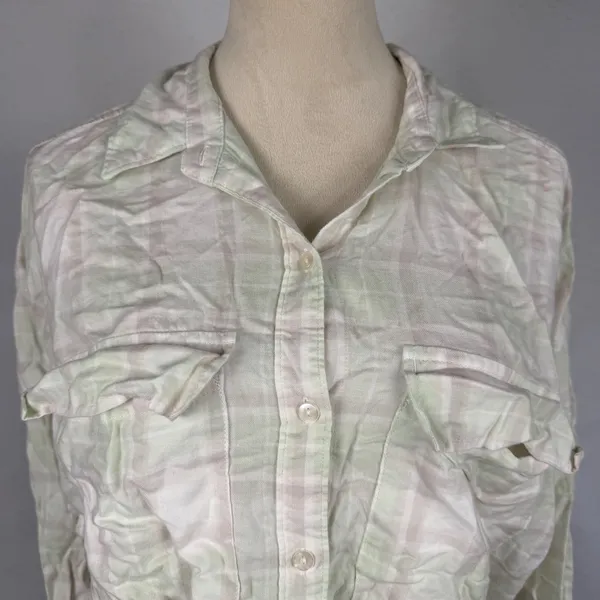 Abercrombie & Fitch Soft Collection Plaid Cropped Button Up Shirt Green Small‎ - Image 3