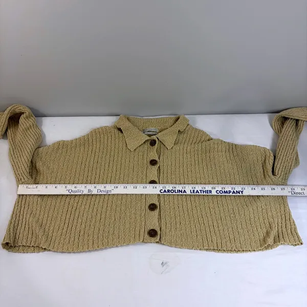 Urban Outfitters Oversized Cropped Cardigan Tan‎ Beige Ribbed Knit Sweater Small - Image 8