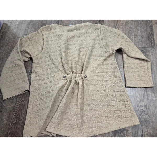 Inoah Crinkle Tan Beige Shirt Crop Pants Outfit Matching Set Small - Image 5