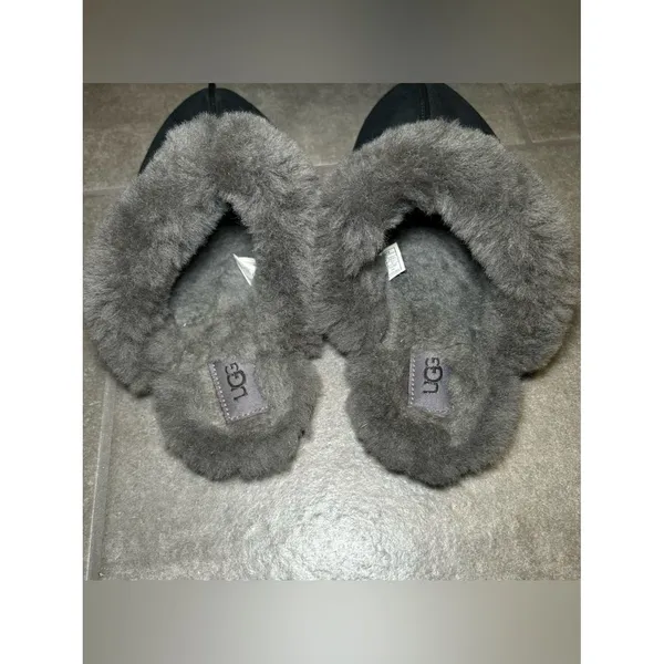 UGG Scuffette II Black Gray Suede Fur Lined Slip On Slippers Womens Shoe Size 10 - Image 8