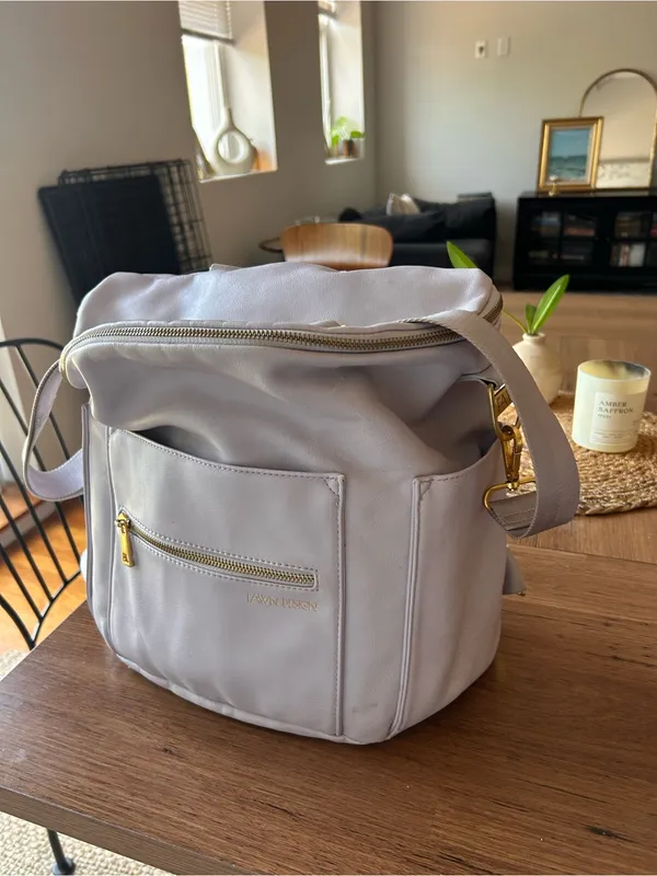 Fawn Design Lavender Leather Convertible Backpack Gold Hardware RARE flawed - Image 8