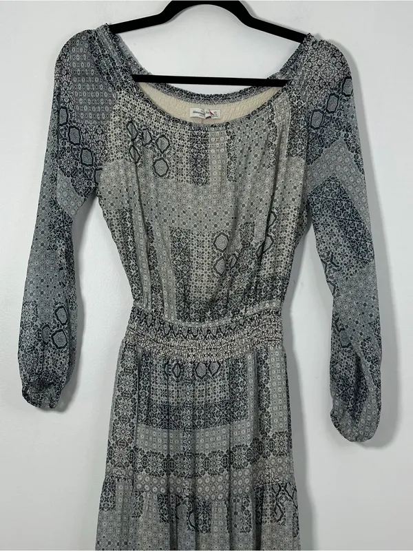 Abercrombie Women’s XS Blue Cream Boho Print Maxi Dress Long Sleeve Boho - Image 2