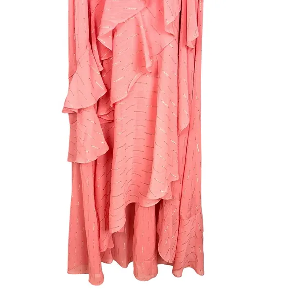 Eliza J Metallic Ruffle Fill Coupe High Low Maxi Gown Pink Rose Size 12 Romantic - Image 6