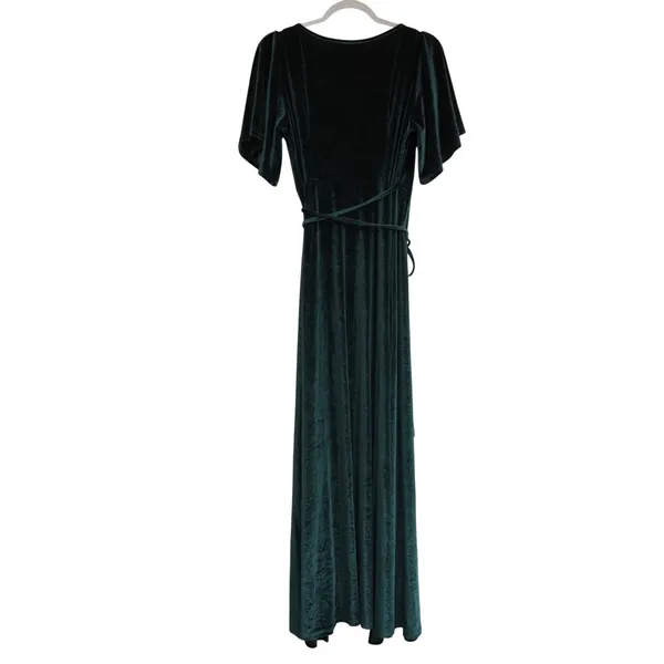 Baltic Born Velvet Dark Green Wrap Dress Flutter Sleeve Gown Winter Bridesmaid - Image 7