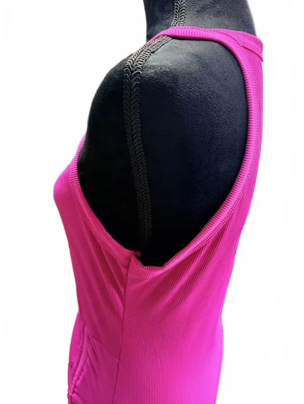 SHEIN Pink Ruched Bodycon Midi Dress Sleeveless Side Slit Sexy Party XL Hot Pink - Image 3