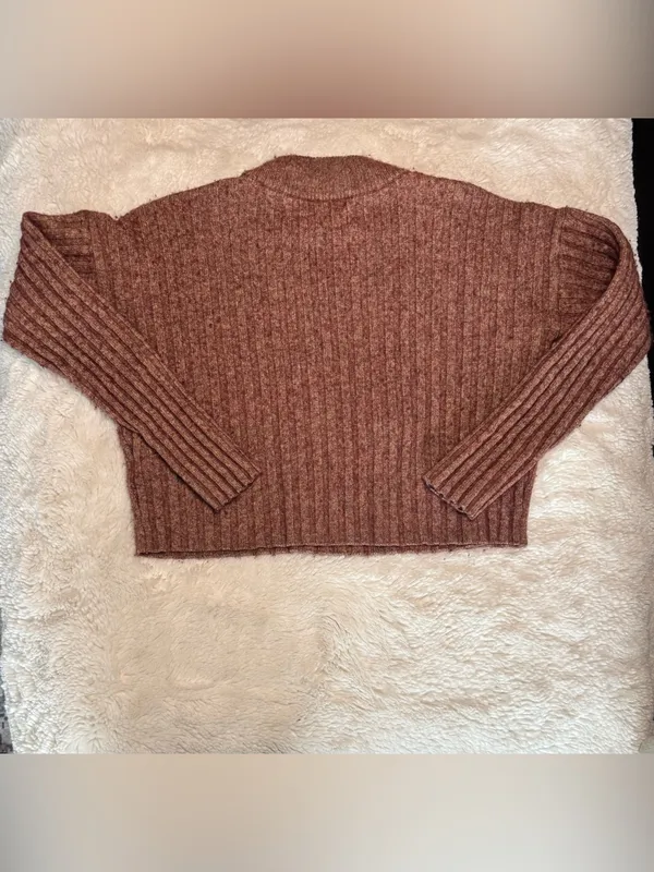 Madewell Cropped Ribbed Mock Neck Sweater – Size M – Rust/ Burnt Orange - Image 2