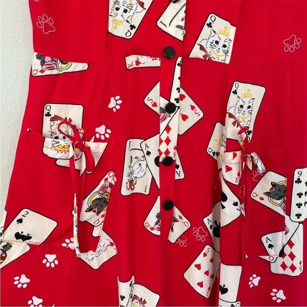 Collectif London Liza Cat Croupier Red Swing Dress (Size 2)‎ - Image 3