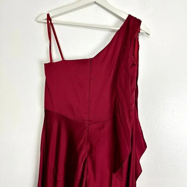 MAC DUGGAL One-Shouder Bow Satin Midi A-Line Dress in Deep Red Size US 8 - Image 7