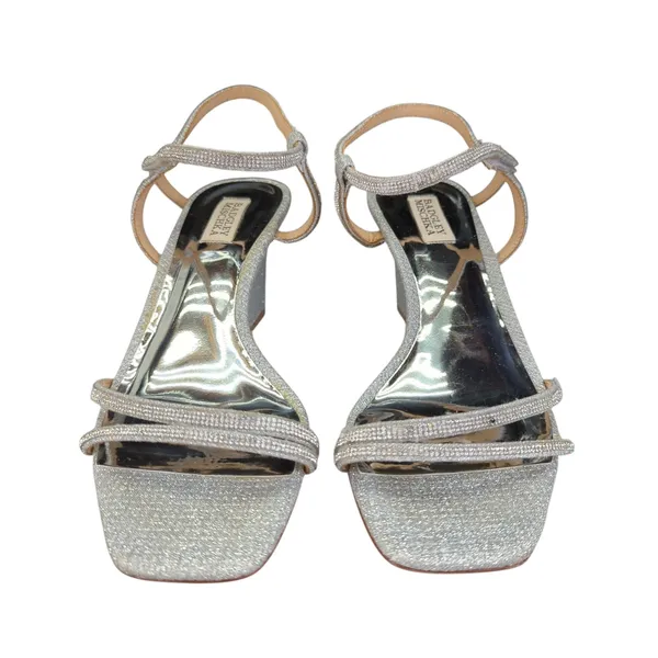 Badgley Mischka Unity Wedge Heels Womens Silver Embellished Strappy Sandals 10‎ - Image 3