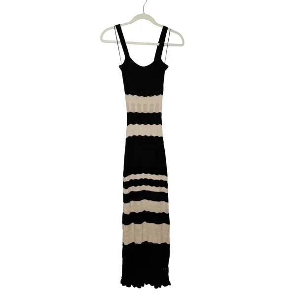 Evereve Correy Black Cream Striped Knit Maxi Dress Scoop Neck Sleeveless XS - Image 4