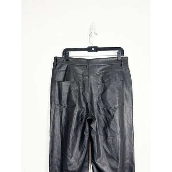 Zara Full Length Faux The 90S Leather Black Pants Size 10 Straight Leg High Rise - Image 10